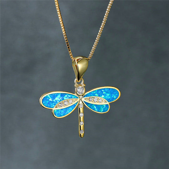 Collar Libélula en Oro con Ópalo