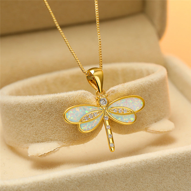 Collar Libélula en Oro con Ópalo