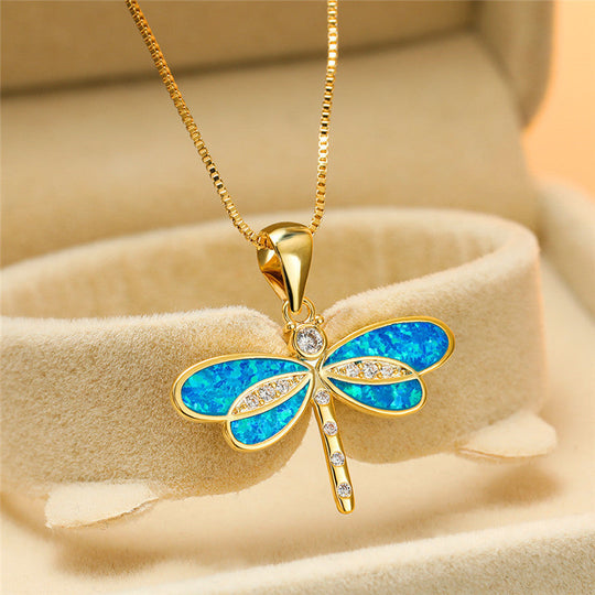 Collar Libélula en Oro con Ópalo