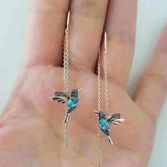 Pendientes de esmalte y circonitas Colibrí